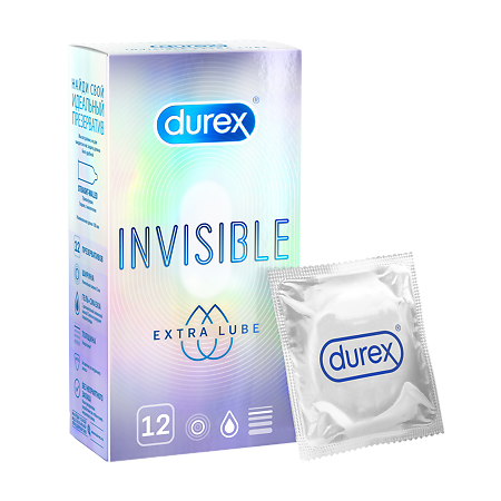 Презервативы Durex Invisible Extra Lube из натурального латекса ультратонкие 12 шт