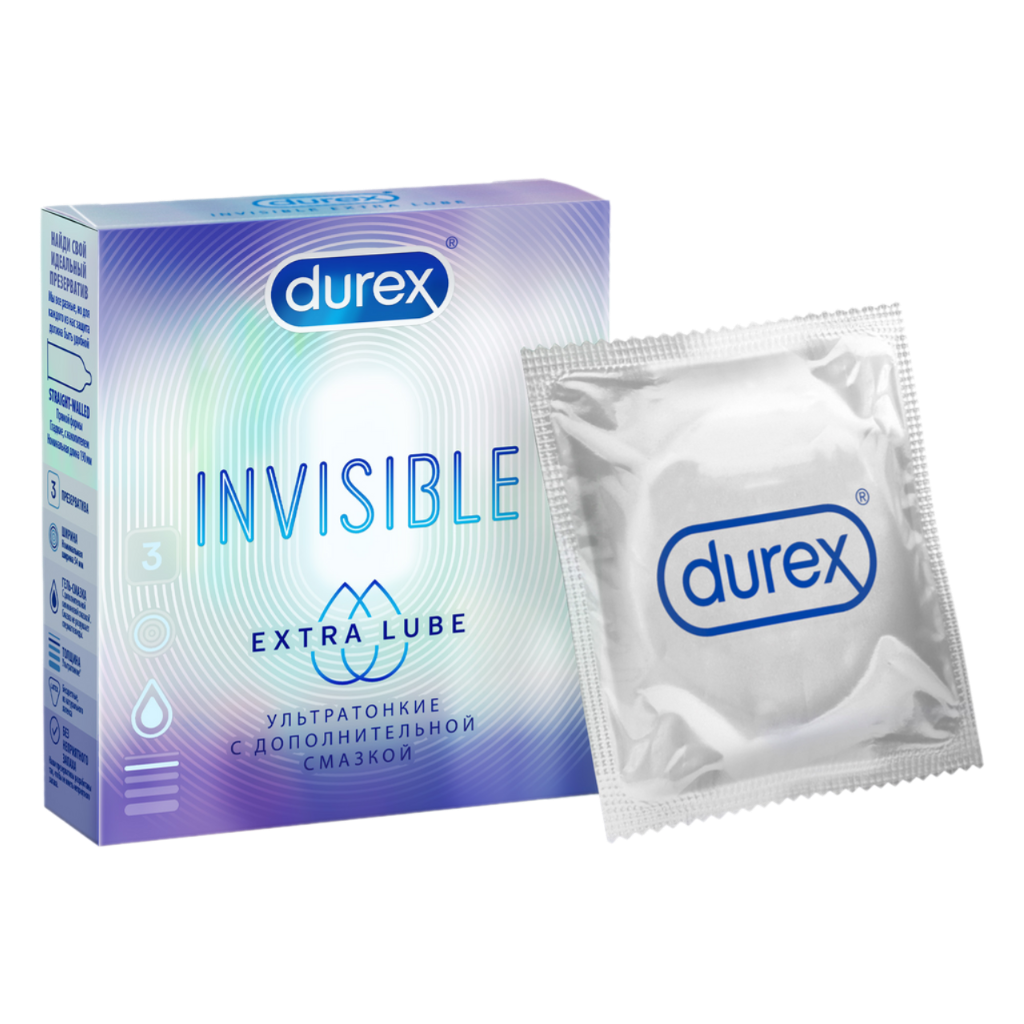 Презервативы Durex Invisible Extra Lube из натурального латекса  ультратонкие 3 шт