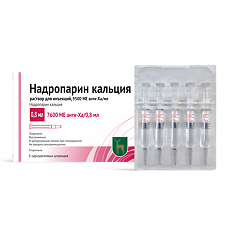 Изображение товара Надропарин кальция раствор для инъекций 9500 анти-ха ме/мл 0,8 мл (7600 анти-ха ме) шприцы 5 шт