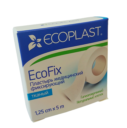 Ecoplast Пластырь EcoFix медицинский фиксирующий тканый 1,25 см х 5 м 1 шт