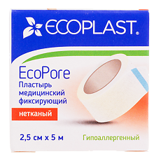 Купить Ecoplast Пластырь EcoPore медицинский фиксирующий нетканый 2,5 см х 5 м 1 шт цена