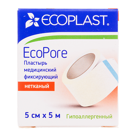 Ecoplast Пластырь EcoPore медицинский фиксирующий нетканый 5 см х 5 м 1 шт