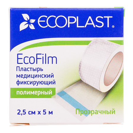 Ecoplast Пластырь EcoFilm медицинский фиксирующий полимерный 2,5 см х 5 м 1 шт