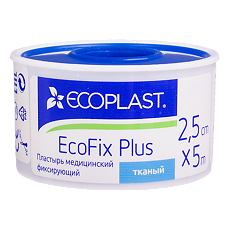 Изображение товара Ecoplast Пластырь EcoFix plus медицинский фиксирующий тканый 2,5 см х 5 м 1 шт