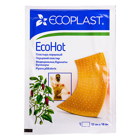 Ecoplast Пластырь медицинский перцовый EcoHot 12x18 1 шт