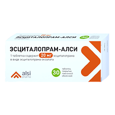 Изображение товара Эсциталопрам-АЛСИ таблетки 20 мг 30 шт для лечения депрессии и тревожных расстройств