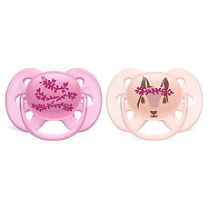 Купить Philips Avent Пустышка силиконовая Ultra Soft Цветы/Белка 6-18 мес для девочек SCF223/04 2 шт цена
