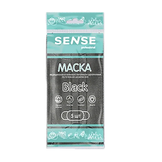 Изображение товара Маска медицинская Sense из нетканого материала одноразовая черная 5 шт