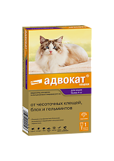 Купить Адвокат Капли на холку от чесоточных клещей,блох и глистов для кошек более 4 кг пипетка по 0,8 мл 1 шт цена