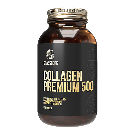 Grassberg Collagen Premium 500 Коллаген Премиум 500мг + Вит С 40мг капсулы массой 680 мг, 60 шт