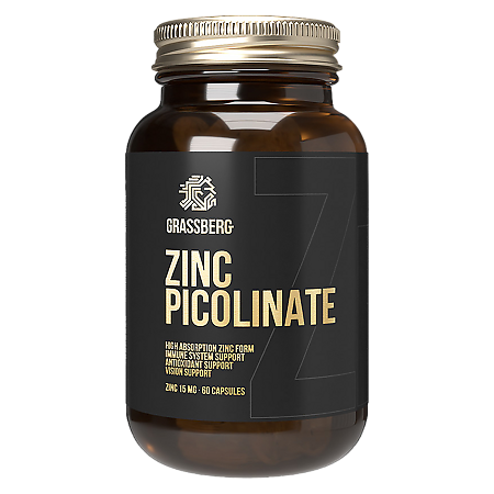 Grassberg Zinc Picolinate Пиколинат Цинка 15 мг капсулы массой 498,4 мг 60 шт