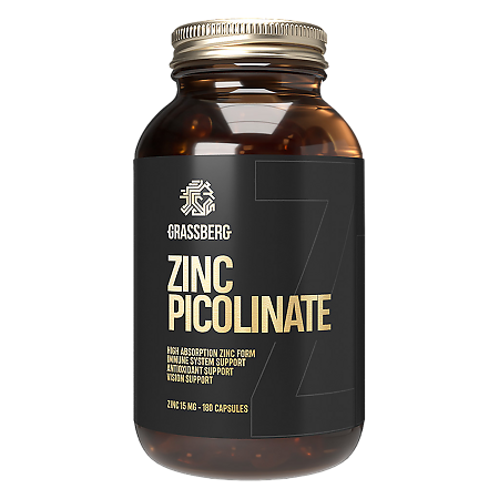 Grassberg Zinc Picolinate Пиколинат Цинка 15 мг капсулы массой 498,4 мг 180 шт