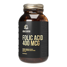 Купить Grassberg Folic Acid 400 mcg Фолиевая кислота 400 мкг капсулы массой 500 мг 60 шт цена