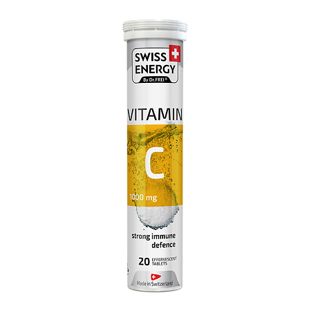 Swiss Energy Витамин С 1000 мг / Vitamin C 1000 mg шипучие таблетки с риской массой 4,0 г 20 шт