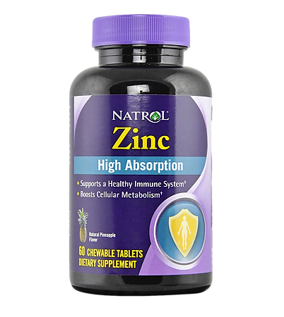 Natrol Цинк высокой степени усвоения/High Absorption Zink жевательные таблетки массой 1200 мг 60 шт
