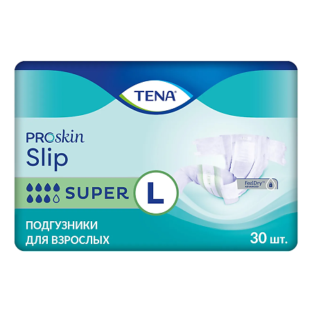 Tena Slip Super подгузники для взрослых р. L (73-122 см), 30 шт