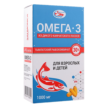 Изображение товара Омега-3 из дикого камчатского лосося для взрослых и детей Salmonica мягкие желатиновые капсулы по 1000 мг 42 шт