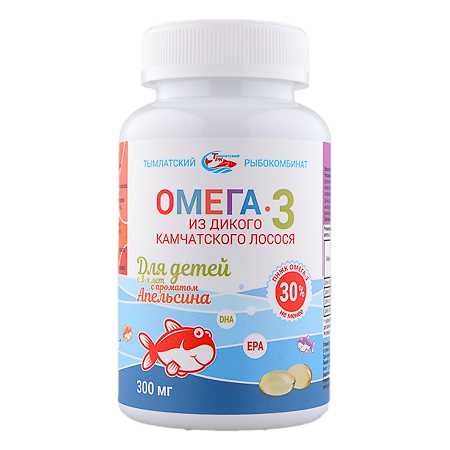 Омега-3 из дикого камчатского лосося для детей с 3-х лет Salmonica с ароматом апельсина мягкие желатиновые капсулы по 300 мг 250 шт