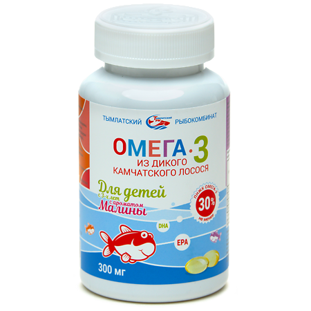 Омега-3 из дикого камчатского лосося для детей с 3-х лет Salmonica с ароматом малины мягкие желатиновые капсулы по 300 мг 250 шт