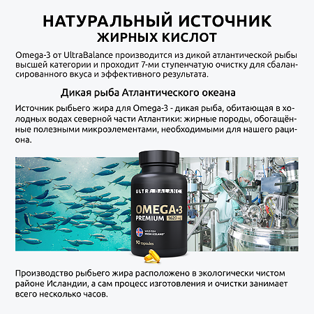 Омега-3/Omega-3 UltraBalance Premium жирные кислоты высокой концентрации мягкие желатиновые капсулы массой 1620 мг 90 шт