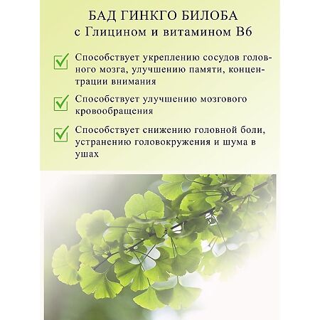 Green SIDE Гинкго билоба 120 мг с глицином и витамином В6 таблетки по 500 мг 60 шт