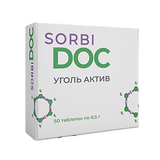 Купить SORBIDOC Уголь актив сорбент для очищения организма при отравлениях и дискомфорте в жкт таблетки массой 0,5 г 50 шт цена