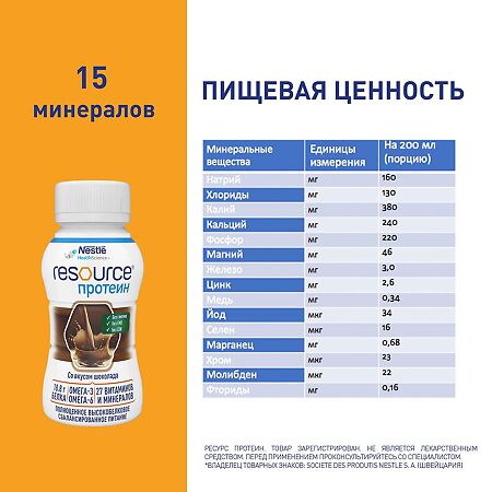 Resource Protein (Ресурс Протеин) питание с высоким содержанием белка со вкусом шоколада для взрослых 200 мл 1 шт