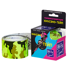 Купить Кинезио-тейп EМ-Fix Sport усиленной фиксации салатовый хаки 5 см х 5 м 1 шт цена