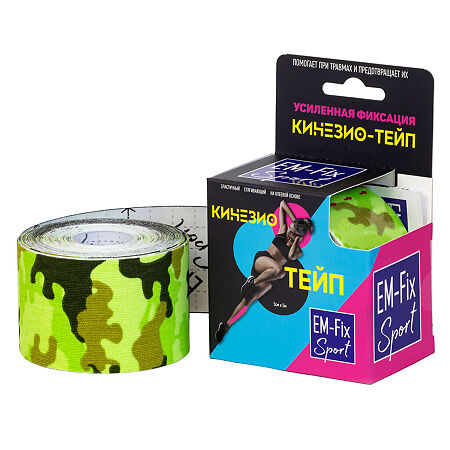 Кинезио-тейп EМ-Fix Sport усиленной фиксации салатовый хаки 5 см х 5 м 1 шт