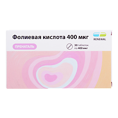 Изображение товара Фолиевая кислота 400 мкг Пренаталь таблетки массой 100 мг 30 шт