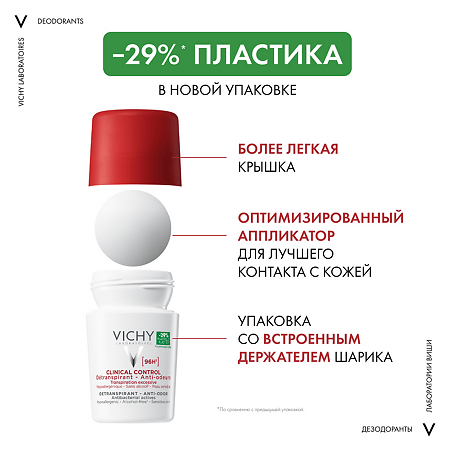 Vichy Clinical Control Дезодорант-антиперспирант шариковый 96 ч против избыточного потоотделения 50 мл 1 шт