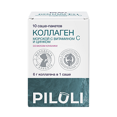 Купить PILULI Коллаген морской со вкусом клубники порошок в саше-пакетах по 6,5 г 10 шт цена