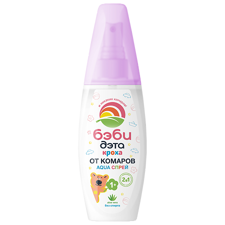 Изображение товара Детский спрей от комаров 2в 1 с Алоэ Вера и апельсином БЭБИ ДЭТА кроха 100 мл