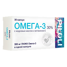 Купить PILULI Омега-3 30% с кедровым маслом и вит E капсулы массой 1400 мг 30 шт цена