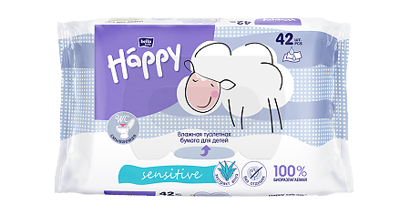 Bella Влажная туалетная бумага Baby Happy Sensitive для детей с экстрактом алоэ 42 шт