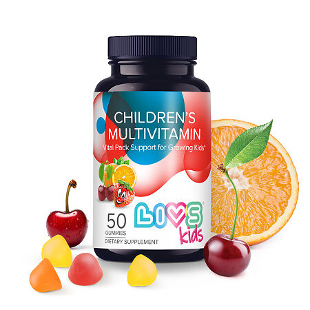 LIVS Мультивитаминный комплекс для детей со вкусом фруктов и ягод (вишня, клубника, апельсин) мармеладные пастилки массой 3 г 50 шт