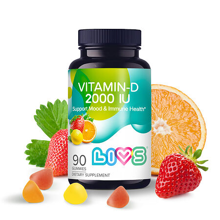 LIVS Витамин Д3 2000МЕ / Vitamin D 2000 IU со вкусом фруктов и ягод (апельсин, лимон, клубника) мармеладные пастилки массой 2 г 90 шт