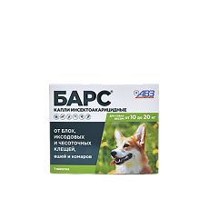 Изображение товара Барс капли для собак от 10 до 20 кг против блох и клещей 1,34 мл пипетка-капельница 1 шт