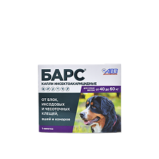 Купить Барс капли для собак от 40 до 60 кг против блох и клещей 4,02 мл пипетка-капельница 1 шт цена