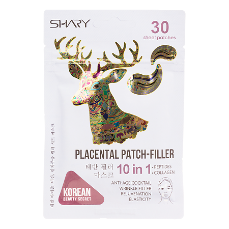Shary Плацентарные тканевые патчи-филлеры 10 в 1 для кожи вокруг глаз, шеи, межбровных и носогубных складок 27 г 1 шт