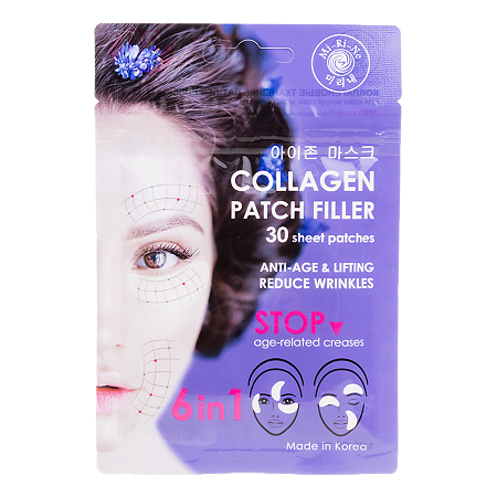 Изображение товара Mi-Ri-Ne Коллагеновые тканевые патчи-филлеры 6 в 1 для кожи вокруг глаз, межбровных и носогубных складок на лице 30 шт