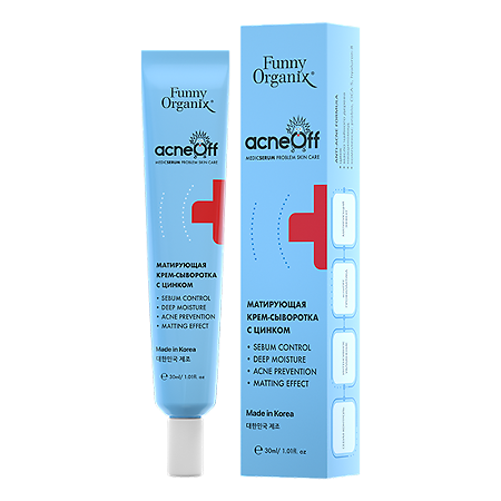 Funny Organix AcneOff Матирующая крем-сыворотка с цинком для проблемной кожи лица 30 мл 1 шт