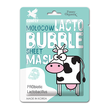 Funny Organix Molocow Пузырьковая воздушная маска Lacto Bubble с пребиотиком на тканевой основе 25 г 1 шт