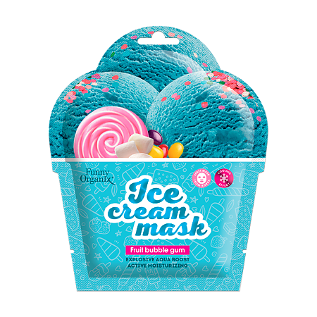 Изображение товара Funny Organix Охлаждающая тканевая маска-мороженое для лица Fruit Bubble Gum Ледяное увлажнение 22 г 1 шт