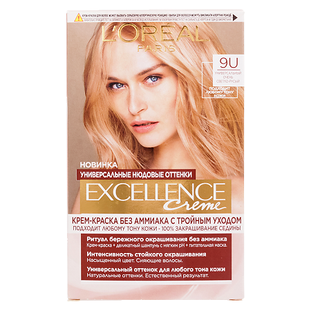 Loreal Paris Крем-краска для волос Excellence Creme Nudes 9U универсальный очень светло-русый 1 шт