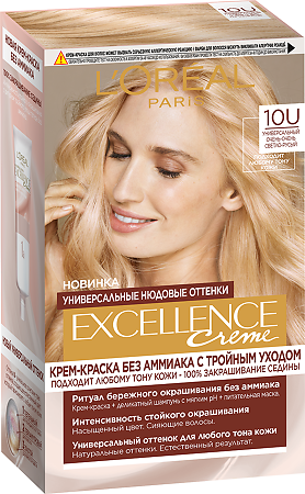 Изображение товара Loreal Paris Крем-краска для волос Excellence Creme Nudes 10U универсальный очень-очень светло-русый 1 шт