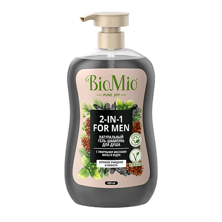 Изображение товара БиоМио (BioMio) Bio Shower Body & Hair Натуральный гель-шампунь для душа с эфирными маслами мяты и кедра 2-IN-1 For Men 650 мл 1 шт