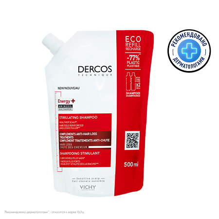 Vichy Dercos Energy+ Шампунь тонизирующий с Аминексилом против выпадения волос Eco-Refill см/блок 500 мл 1 шт