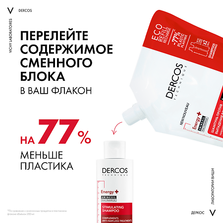 Vichy Dercos Energy+ Шампунь тонизирующий с Аминексилом против выпадения волос Eco-Refill см/блок 500 мл 1 шт