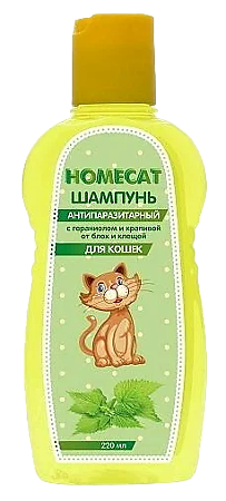 Homecat шампунь для кошек антипаразитарный от блох и клещей с гераниолом и крапивой 220 мл 1 шт